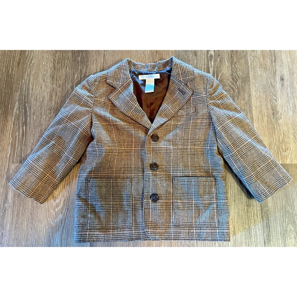 Toddler Blazer 12-24 Months Plaid Elbow Patch Jacket Brown Preppy Lined Boys